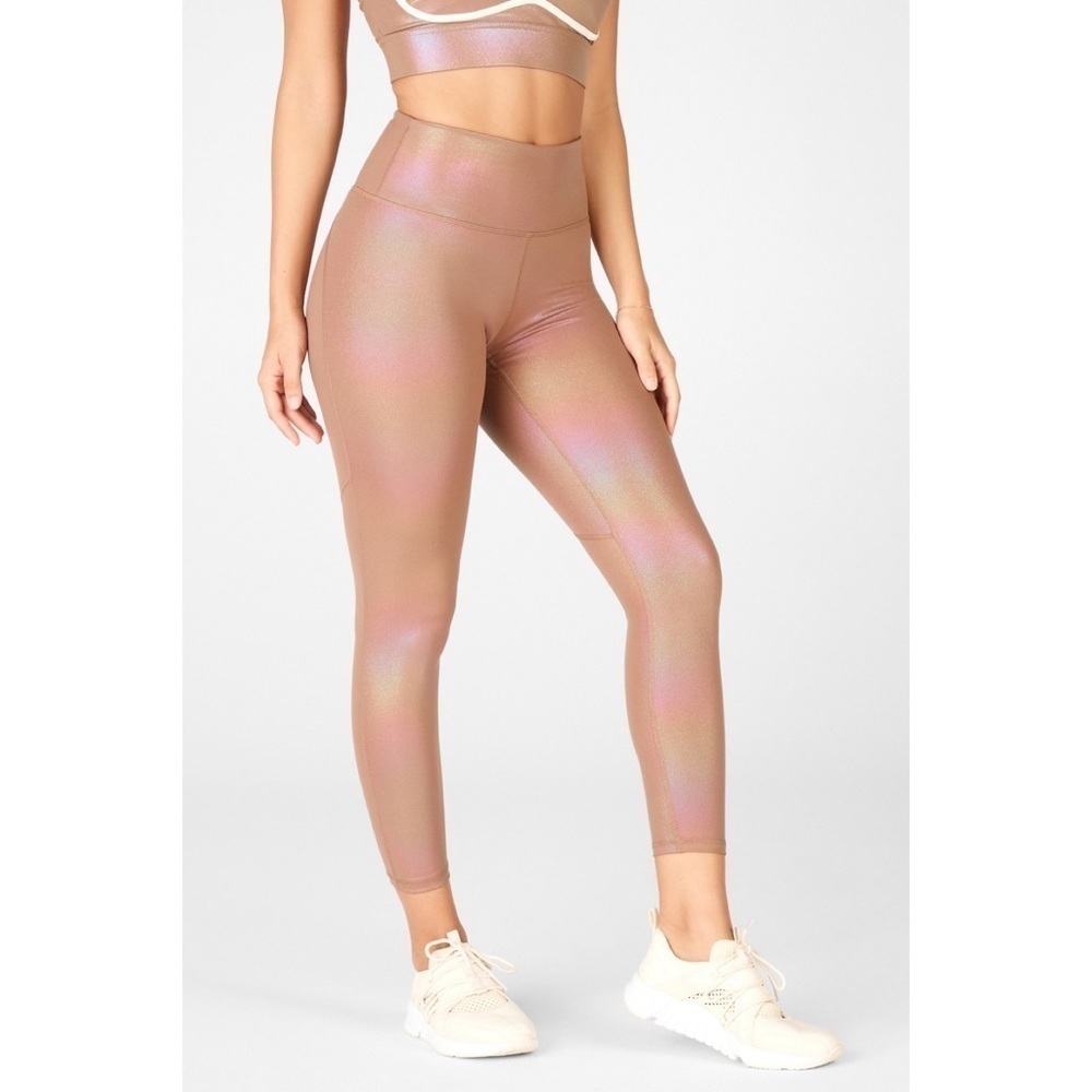 Fabletics High-Waisted Iridescent Mocha Luxe 7/8 Leggings XXS